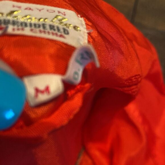 Vintage Golden BEE Dragon Rayon Hand Embroidered Red Kimono Robe Medium - Picture 8 of 11